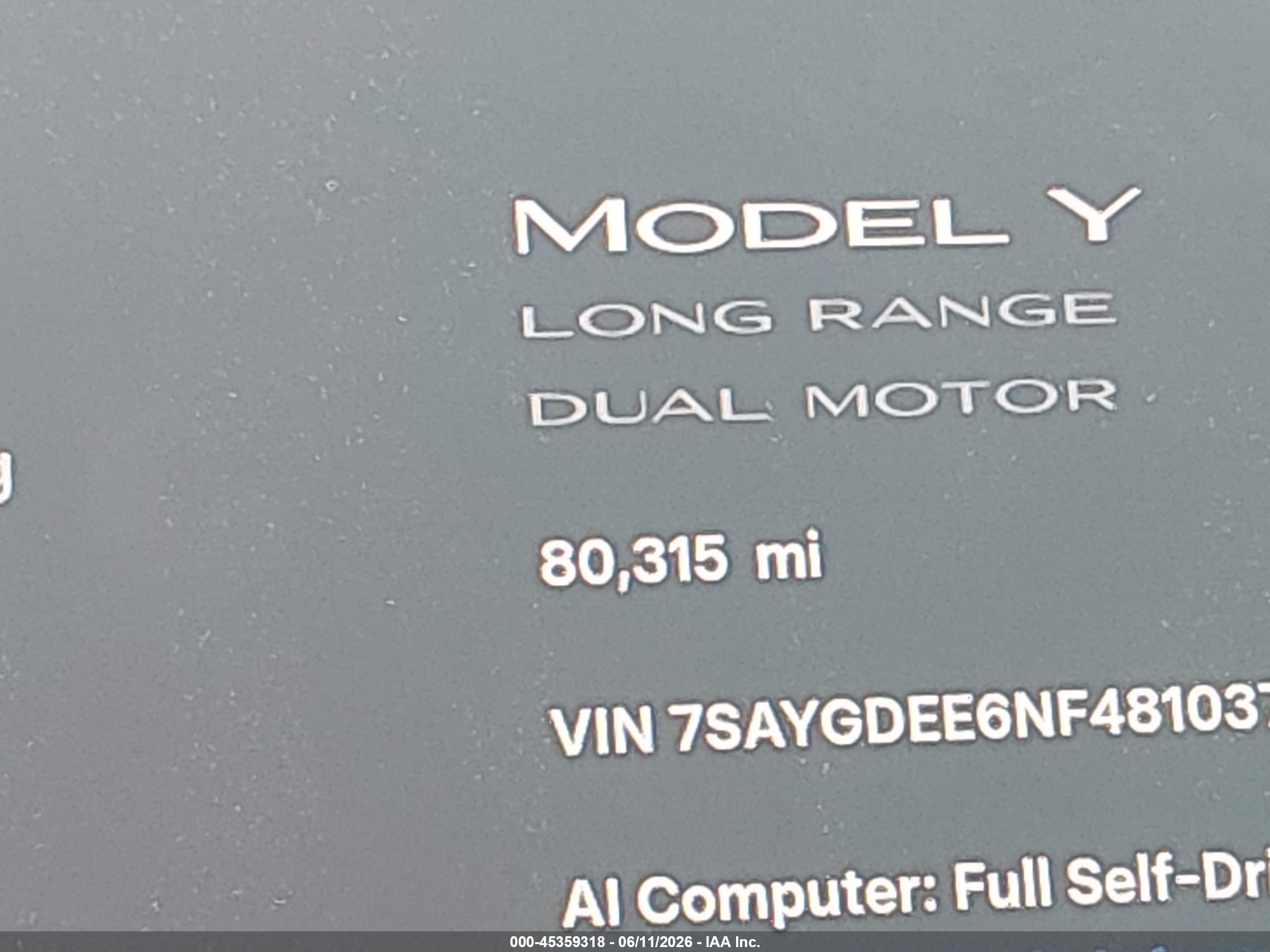 2022 TESLA MODEL Y