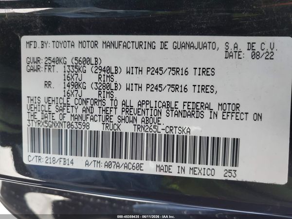 2022 TOYOTA TACOMA SR