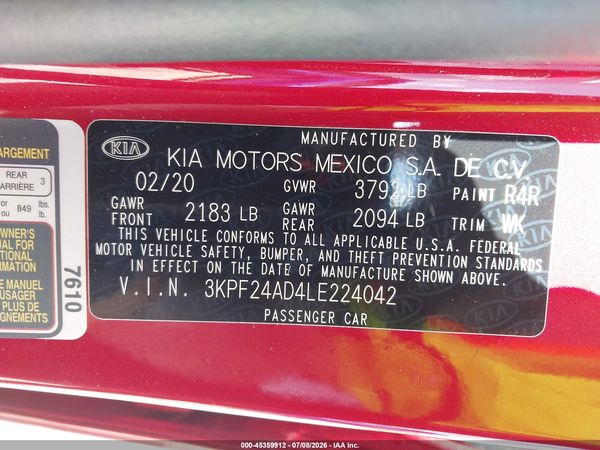 2020 KIA FORTE LXS