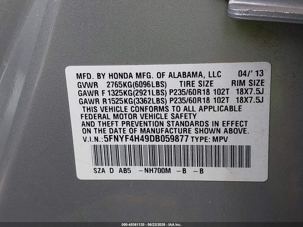 2013 HONDA PILOT EX