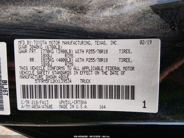 2019 TOYOTA TUNDRA SR 4.6L V8