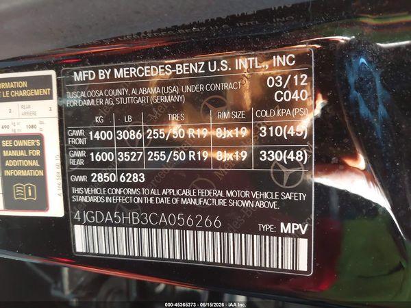 2012 MERCEDES-BENZ ML 350 4MATIC