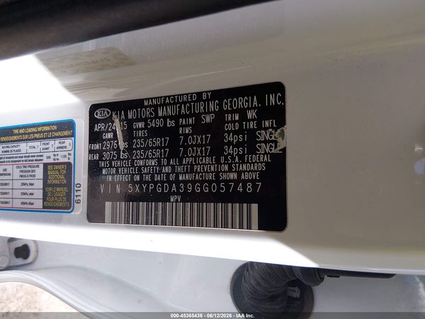 2016 KIA SORENTO 2.4L LX