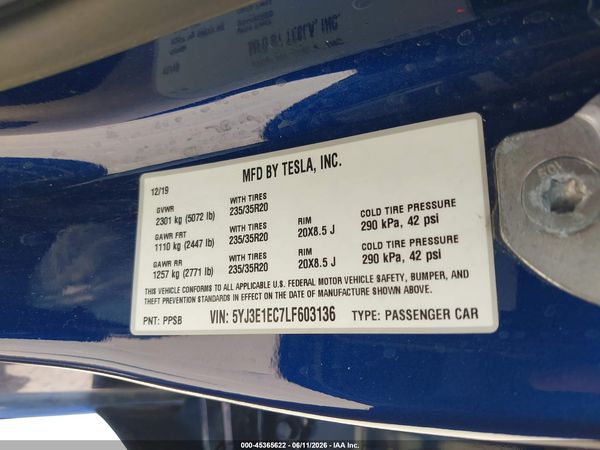 2020 TESLA MODEL 3