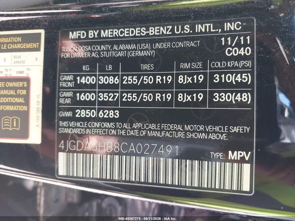 2012 MERCEDES-BENZ ML 350 4MATIC