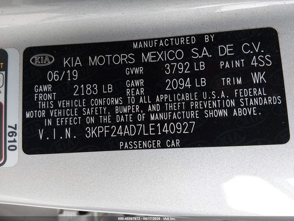 2020 KIA FORTE LXS