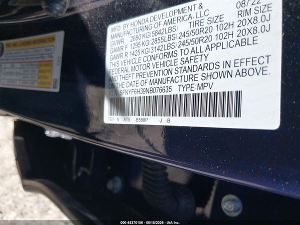2022 HONDA PILOT AWD SPORT