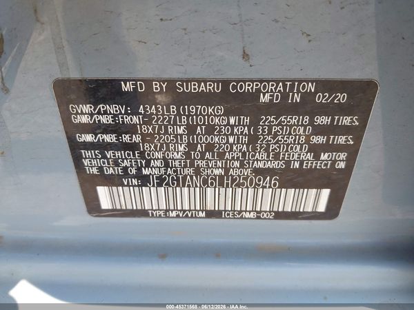 2020 SUBARU CROSSTREK LIMITED