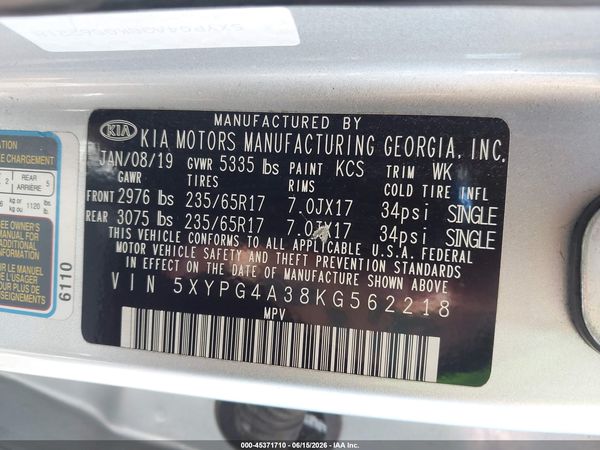 2019 KIA SORENTO 2.4L LX