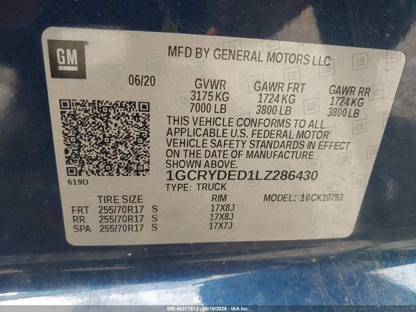2020 CHEVROLET SILVERADO 1500 4WD  STANDARD BED LT — I9