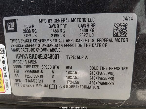 2014 CHEVROLET TRAVERSE 1LT — I9