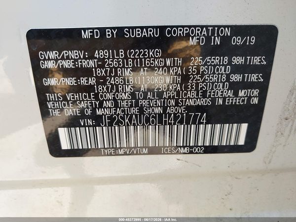 2020 SUBARU FORESTER LIMITED — I9