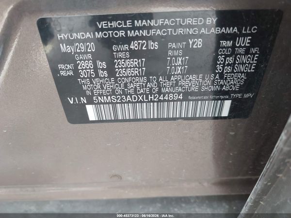 2020 HYUNDAI SANTA FE SE