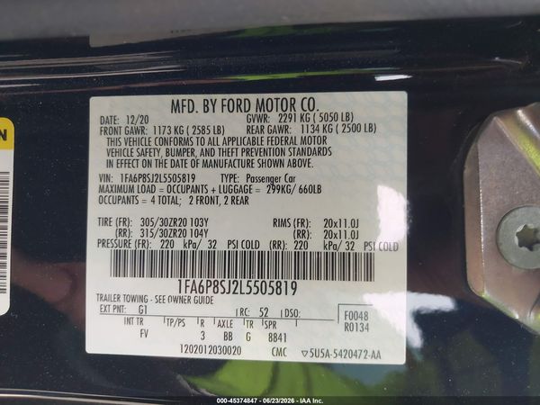 2020 FORD MUSTANG SHELBY GT500 FASTBACK