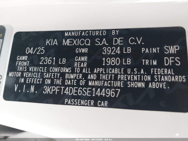 2025 KIA K4 LXS