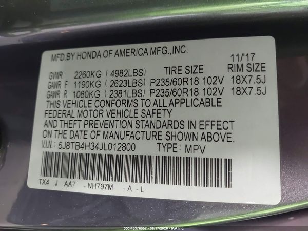 2018 ACURA RDX ACURAWATCH PLUS PACKAGE