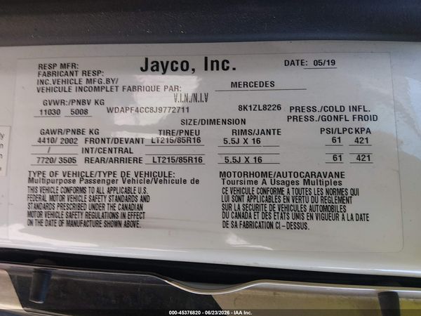 2018 MERCEDES-BENZ SPRINTER 3500 HIGH ROOF V6