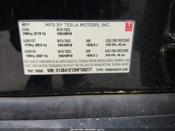 2017 TESLA MODEL S 60/75