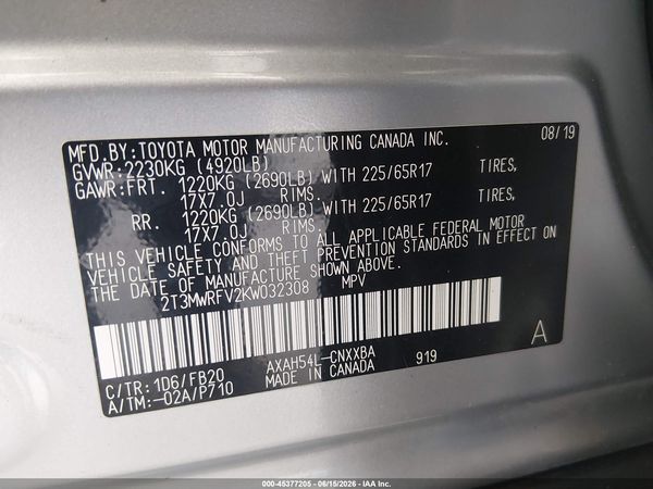 2019 TOYOTA RAV4 HYBRID LE