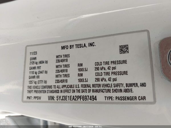 2023 TESLA MODEL 3 REAR-WHEEL DRIVE