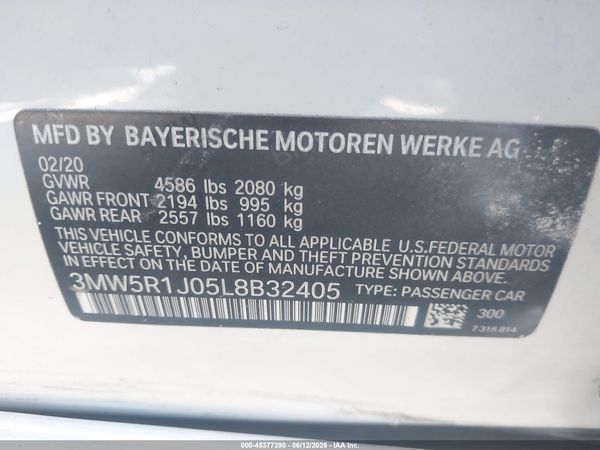 2020 BMW 330I NA