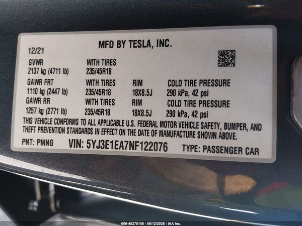 2022 TESLA MODEL 3 REAR-WHEEL DRIVE