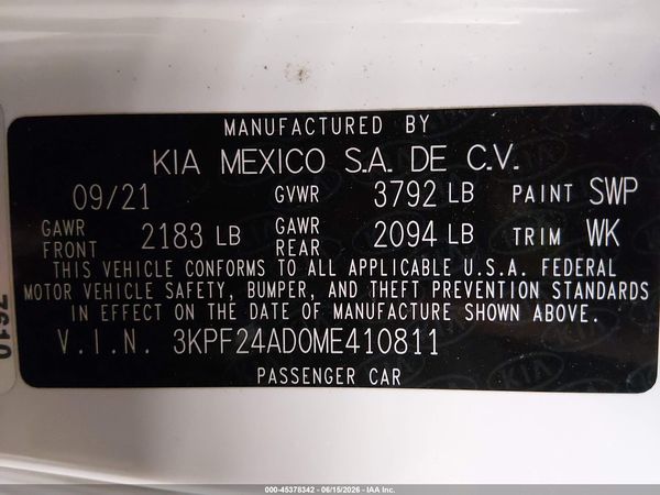 2021 KIA FORTE LXS