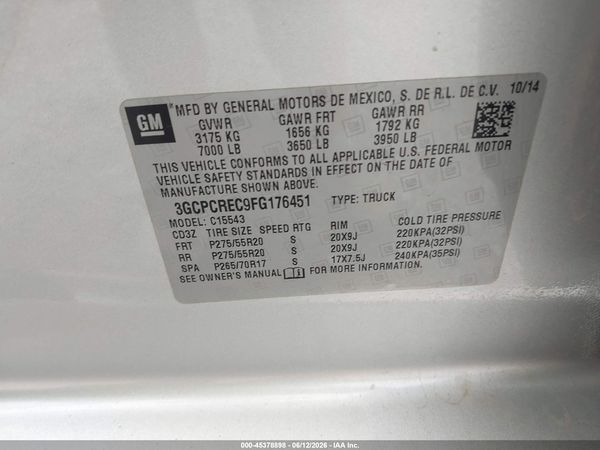 2015 CHEVROLET SILVERADO 1500 1LT — I9