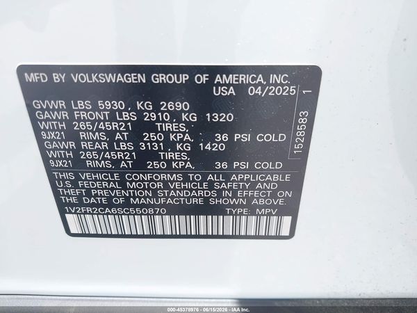 2025 VOLKSWAGEN ATLAS 2.0T SEL PREMIUM R-LINE — I9