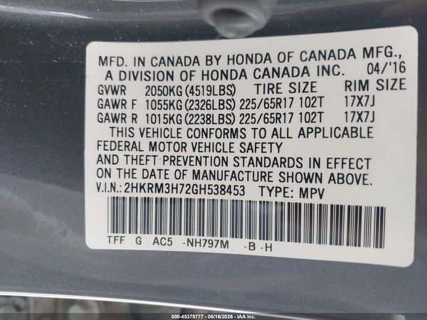 2016 HONDA CR-V EX-L