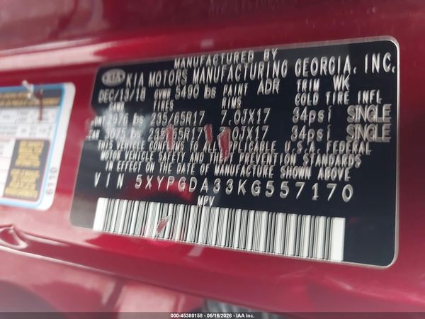 2019 KIA SORENTO 2.4L LX