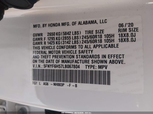 2020 HONDA PILOT AWD EX-L