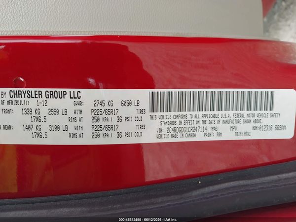 2012 DODGE GRAND CARAVAN CREW — I9