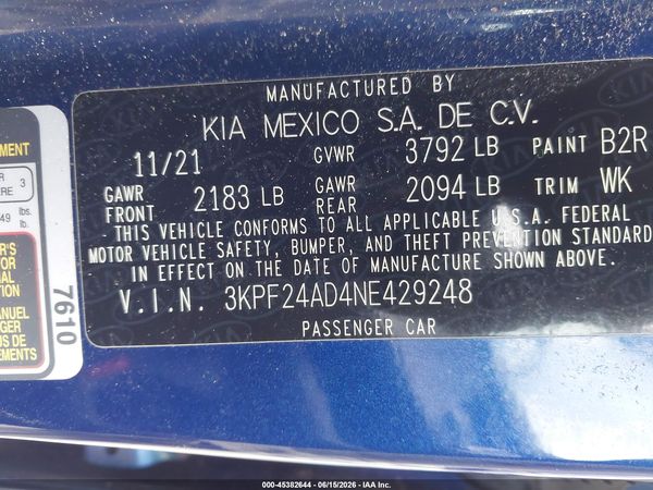 2022 KIA FORTE LXS