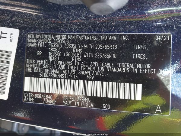 2021 TOYOTA HIGHLANDER XLE