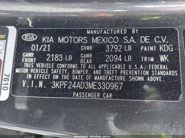 2021 KIA FORTE LXS