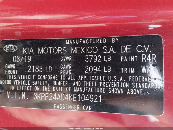 2019 KIA FORTE LXS