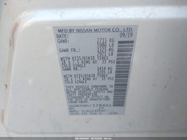 2020 NISSAN PATHFINDER SL 2WD