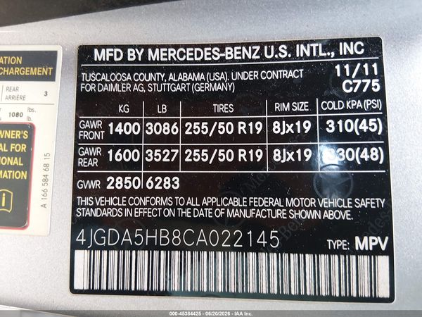 2012 MERCEDES-BENZ ML 350 4MATIC