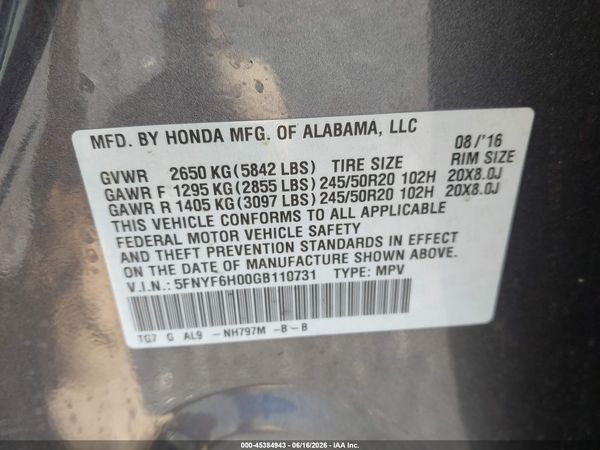 2016 HONDA PILOT ELITE