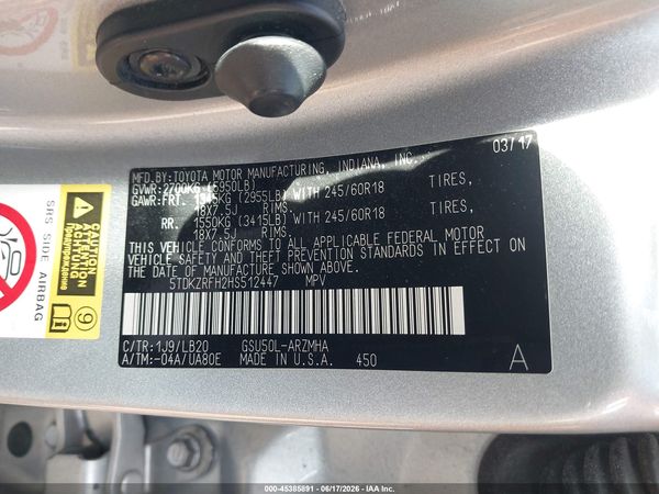 2017 TOYOTA HIGHLANDER XLE