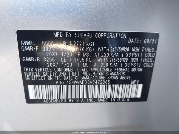 2021 SUBARU ASCENT TOURING — I9