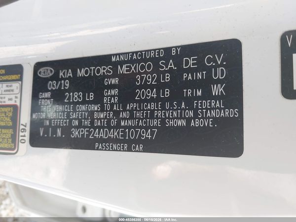 2019 KIA FORTE LXS