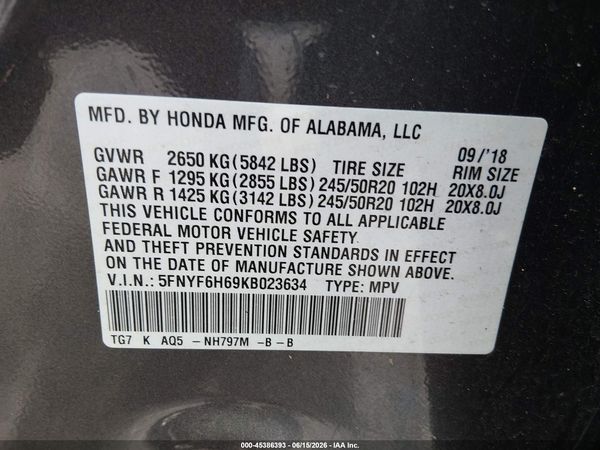 2019 HONDA PILOT TOURING