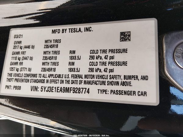 2021 TESLA MODEL 3