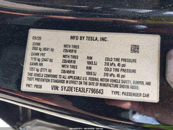 2020 TESLA MODEL 3