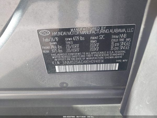 2019 HYUNDAI SANTA FE SE