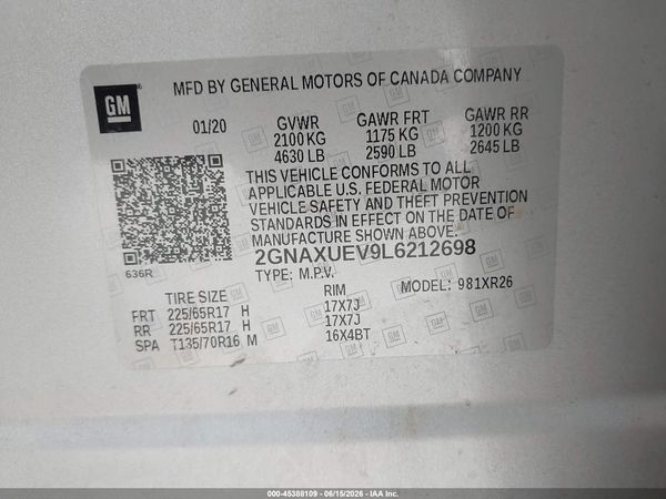 2020 CHEVROLET EQUINOX AWD LT 1.5L TURBO — I9