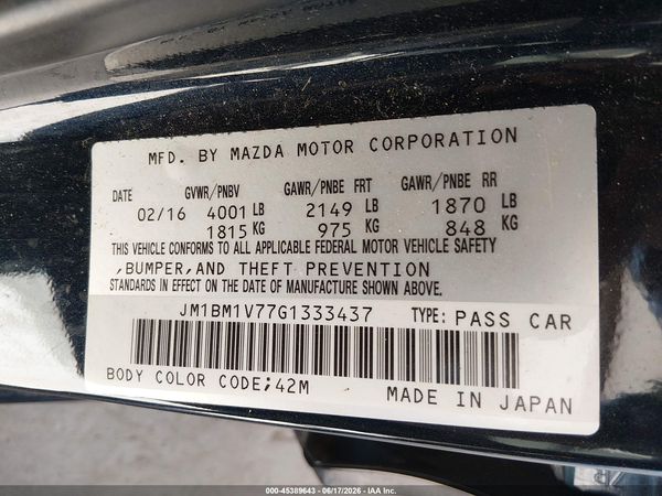2016 MAZDA MAZDA3 I TOURING