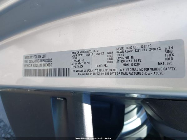 2021 RAM PROMASTER 2500 HIGH ROOF 159 WB